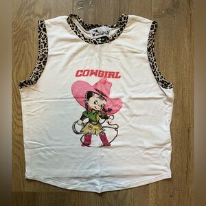 O’mighty Cowgirl Tank Top with Leopard Trim